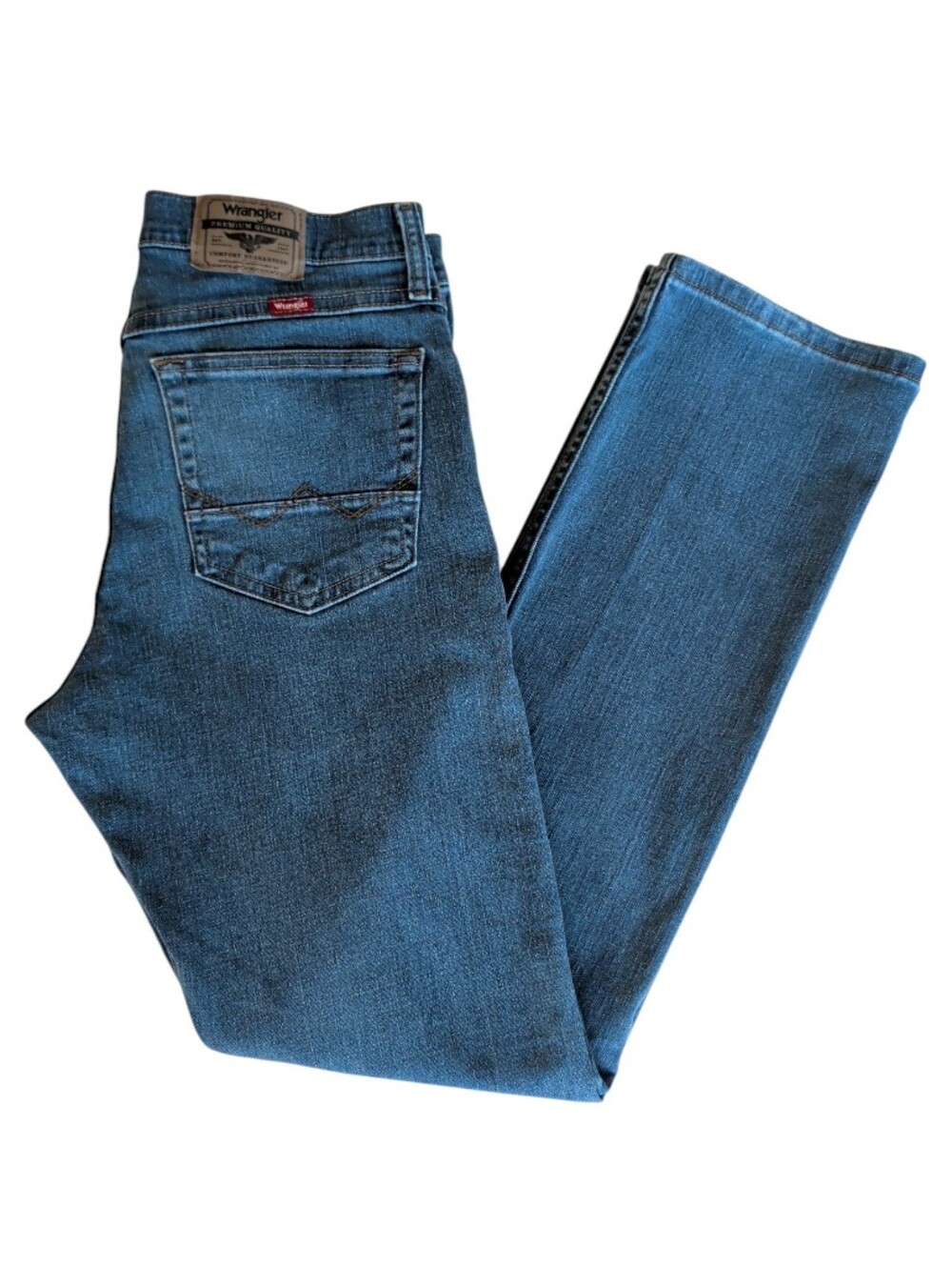 Wrangler Straight Fit Jeans with Stretch 30 x 32 Mid Wash Blue Pockets